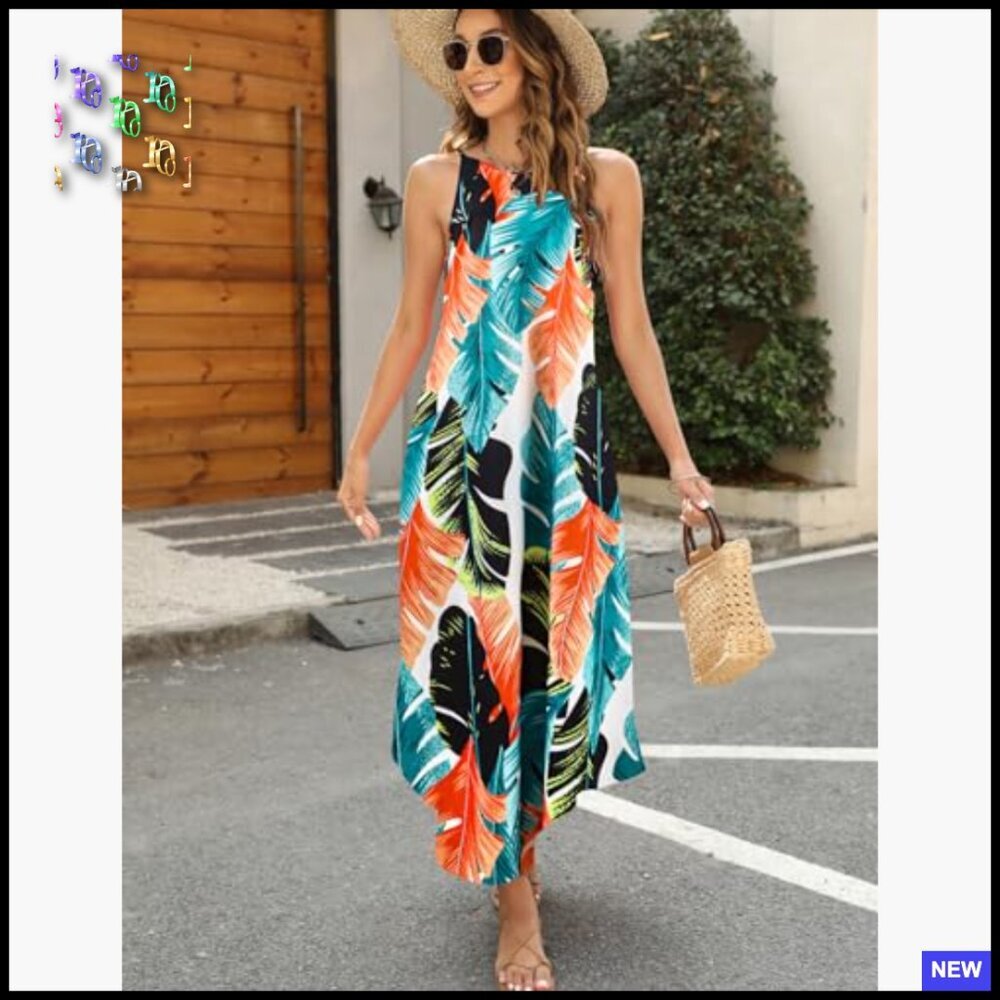 Sleeveless Halter Maxi Dress Side Slit Beach Coverup Casual Summer Boho - Picture 2 of 7